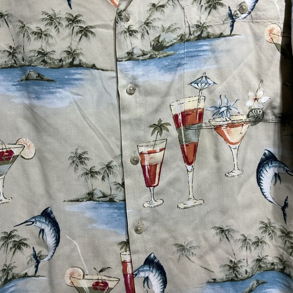 Campia Moda Men’s Tropical Beach Button Down Shirt Size L. Fishing Palm Tree - Picture 8 of 9